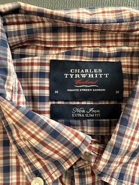 Charles Tyrwhitt Red / Blue Plaid Weekend Men’s Medium Extra Slim Fit